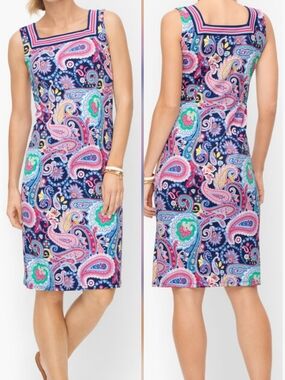 Talbots Dress Womens M Pink Paisley Effortless Jersey Stretch Travel Summer Boho